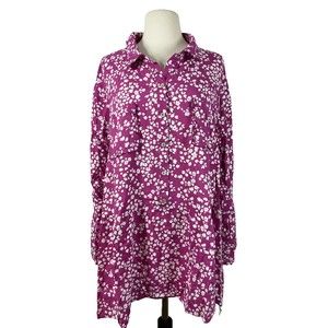 Cato 22/24W Button Up Shirt Blouse Floral 3/4 Sleeve Lightweight Ruffles